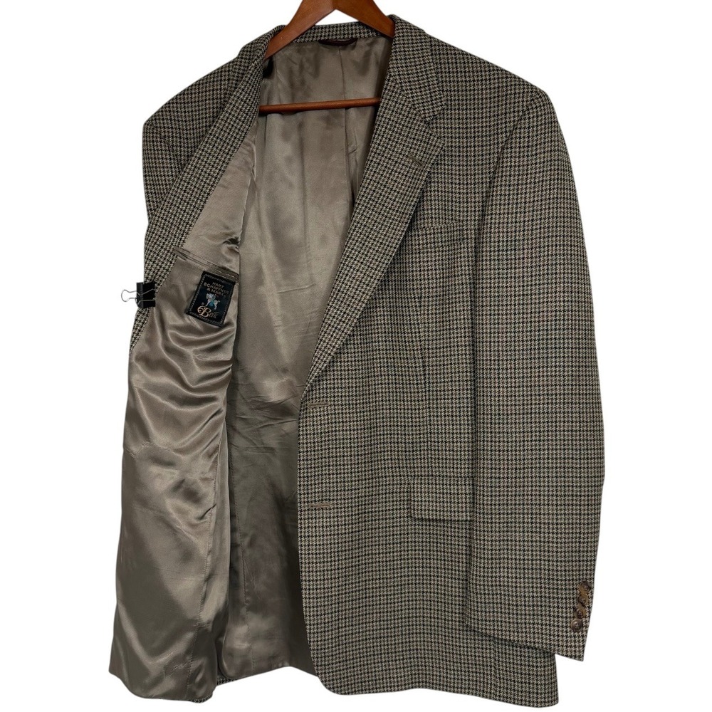 Hart Schaffner Marx Mens 44L‎ Brown Houndstooth 100% Wool Sport Coat Blazer